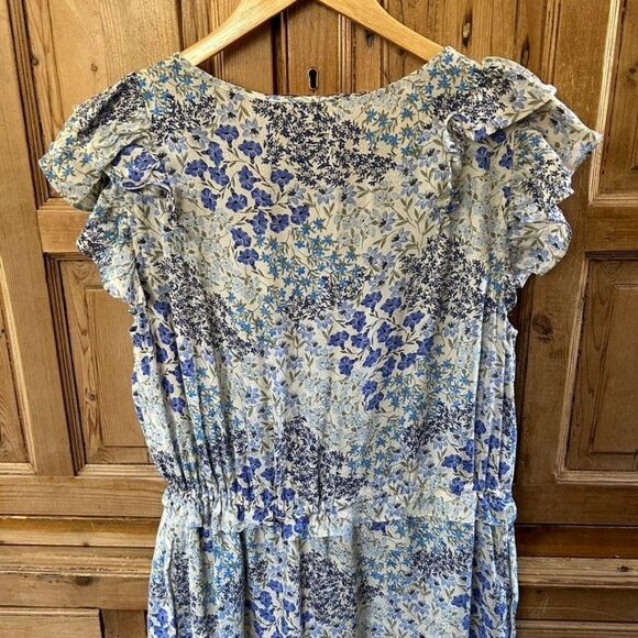 Rebecca Taylor 8 Dress Blue White Floral Ruffle V-Neck Tie‎ Knee Length Silk - Picture 8 of 14